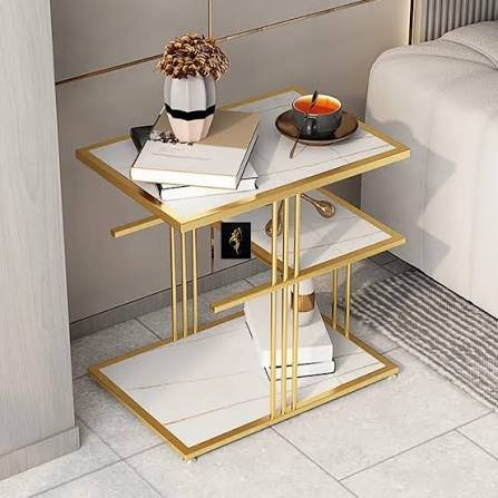 2-Tier White & Gold Side Table