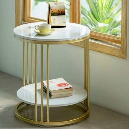 Minimalist White & Brass End Table