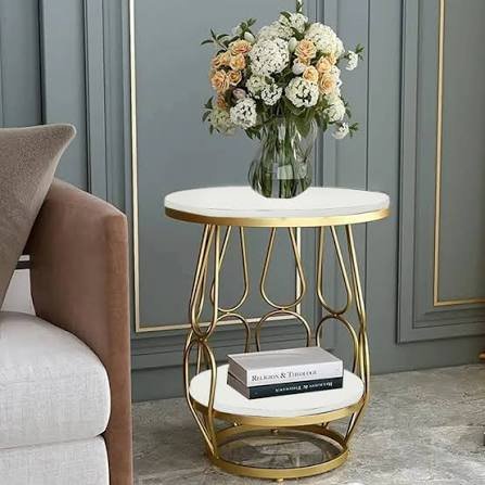 C-Shaped Gold & White End Table